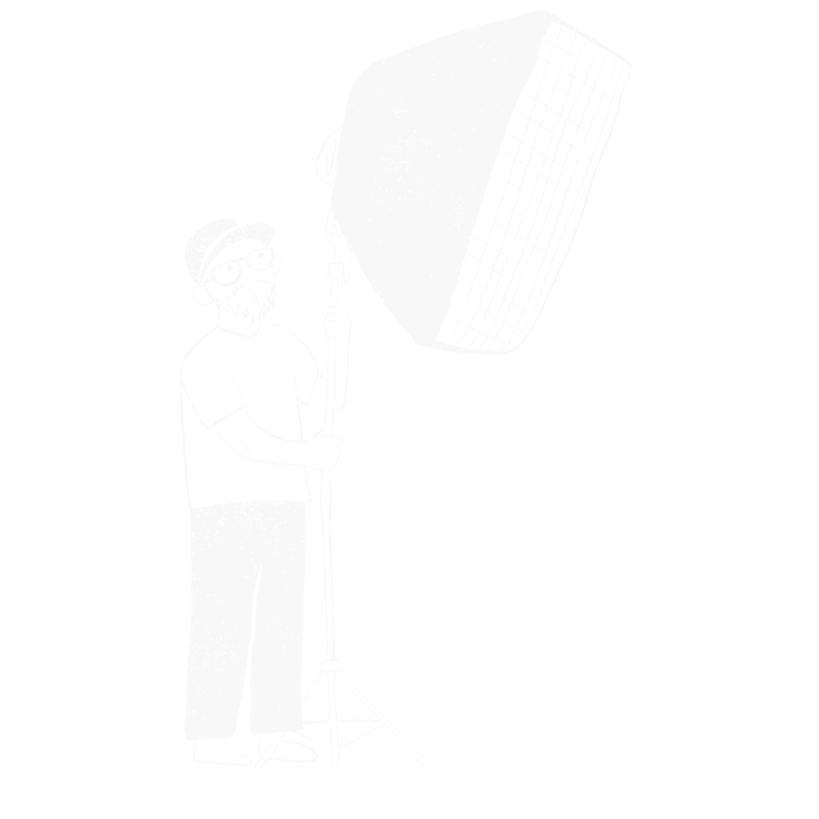 Illustration d’un personnage tenant une grande source de lumière de tournage.